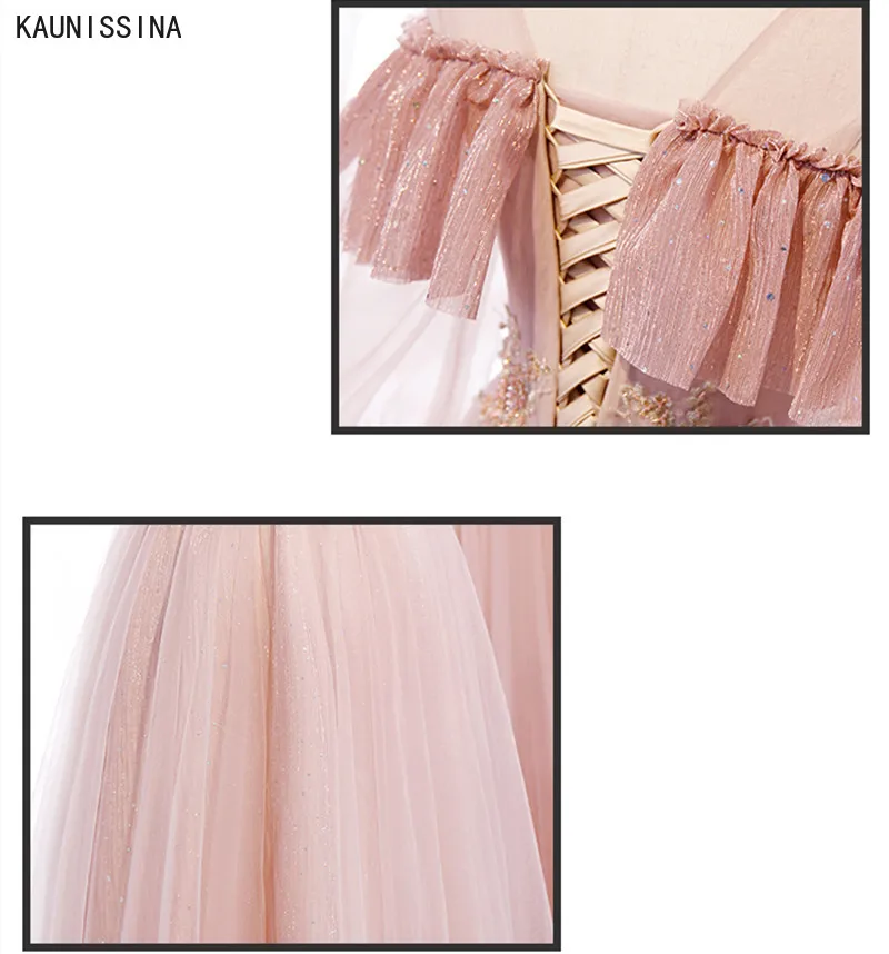 

KAUNISSINA Bridesmaid Dresses For Women Formal Gowns Elegant A Line Appliquies Ruffles Long Robe Tulle Pink Wedding Party Dress