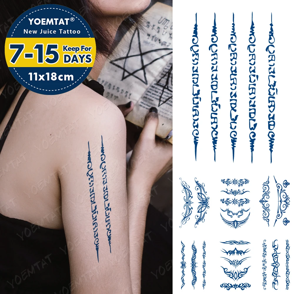 

Juice Ink Lasting Waterproof Temporary Tattoo Sticker Buddhism Sanskrit Totem Flower Wing Flash Fake Tatto Women Waist Body Art