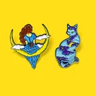 Эмалированная заколка Moon Girls and Moon Cat, индивидуальная заколка для лацкана в виде ночной Луны, звезд, кота, детской сумочки
