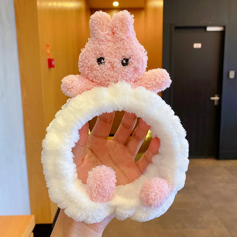 

Plush Rabbit Headband Women Animals Wash Face Hairbands Soft Warm Coral Fleece Headband Animal Ears Turban new Hair Accessories