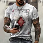 Летняя мода 2021, уличная футболка в клетку с 3D рисунком игральных карт, Мужской Свободный Повседневный пуловер оверсайз с коротким рукавом, футболка