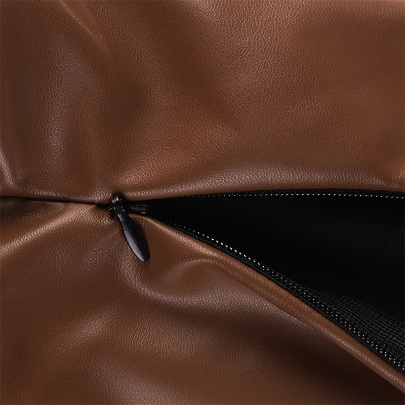 

Leather Two Piece Skirt Set 2 Layers Corset Top Zipper High Waist Ruched Mini Skirt Brown Women Party Club Matching Sets