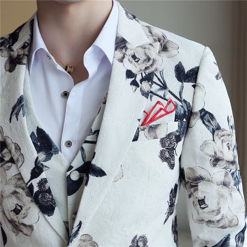 

Luxury men's floral print set 2021 fashion designer wedding dress casual tuxedo men's suit stage singer performance clothing