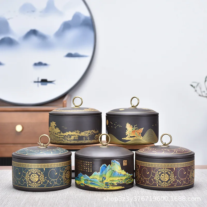 

Portable Sealed Tea Caddy Coffee Canister Spice Organizer Purple Clay Tea Jar Tieguanyin Containers Travel Tea Bag Storage Box