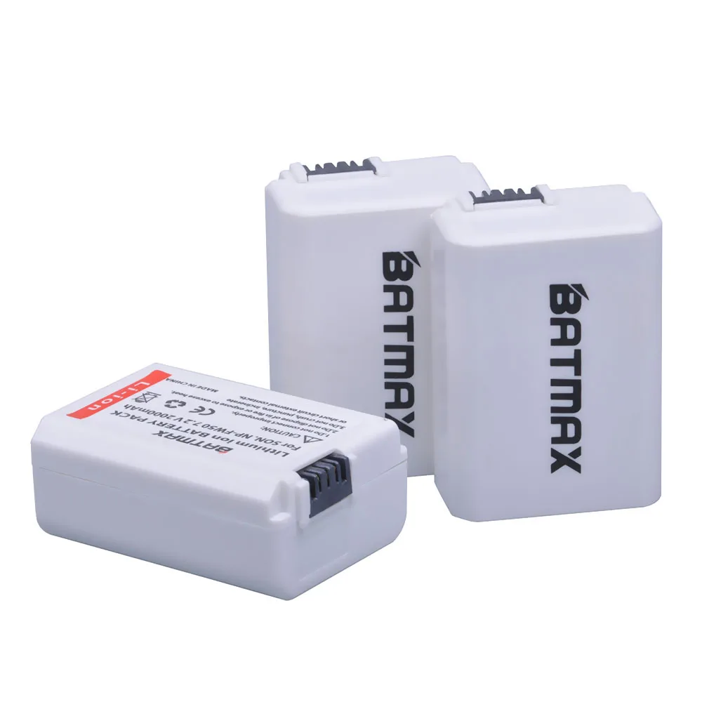 3 battery Batmax NP-FW50 NPFW50 белый акумуляторная батарея+ ЖК-дисплей USB Dual Зарядное устройство для sony Alpha a6500 a6300 a7 7R a7R a7R II a7II NEX-3 NEX-3N NEX-5 - Цвет: 3 battery