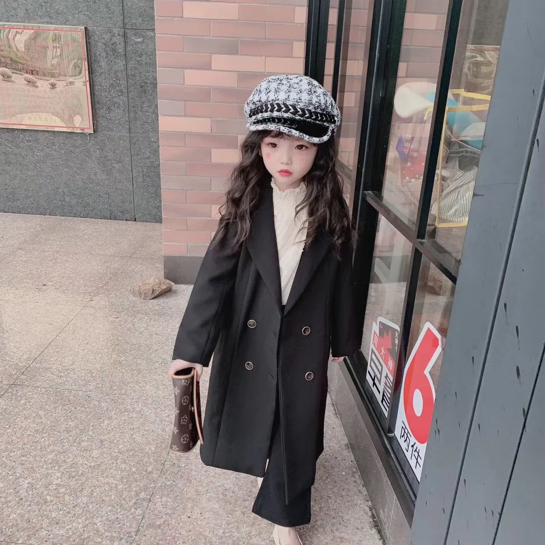 Новинка 2019 года детское длинное пальто для девочек сезон осень с лацканами