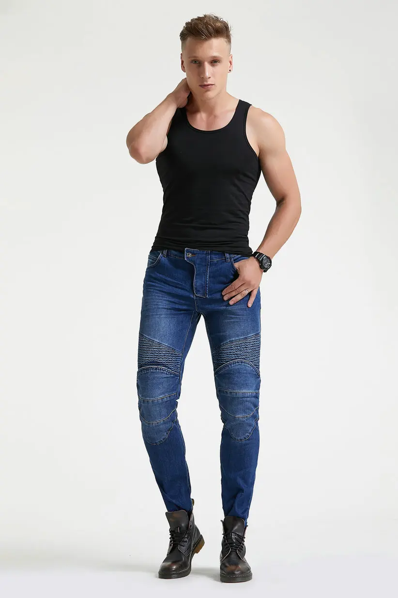 Мужские прямые джинсы рыцаря для мотогонок износостойкие брюки эластичные