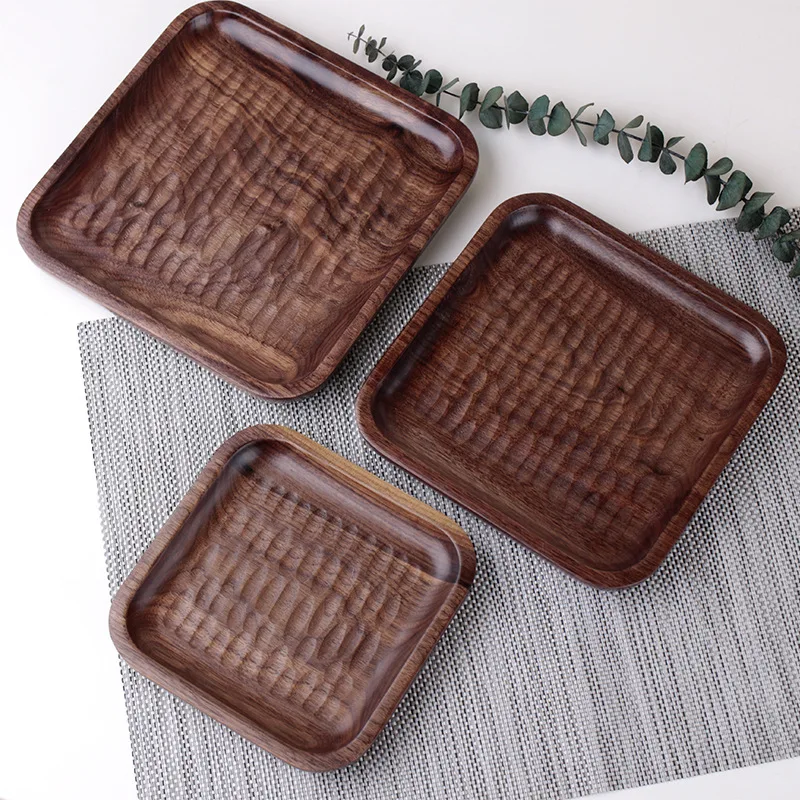 Квадратная деревянная тарелка черного ореха фруктовое блюдо чайный поднос