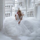 UZN Элегантное свадебное платье А-силуэта с V-образным вырезом пышные тюлевые рукава блестящее кружевное свадебное платье с открытой спиной платье для невесты с бантом