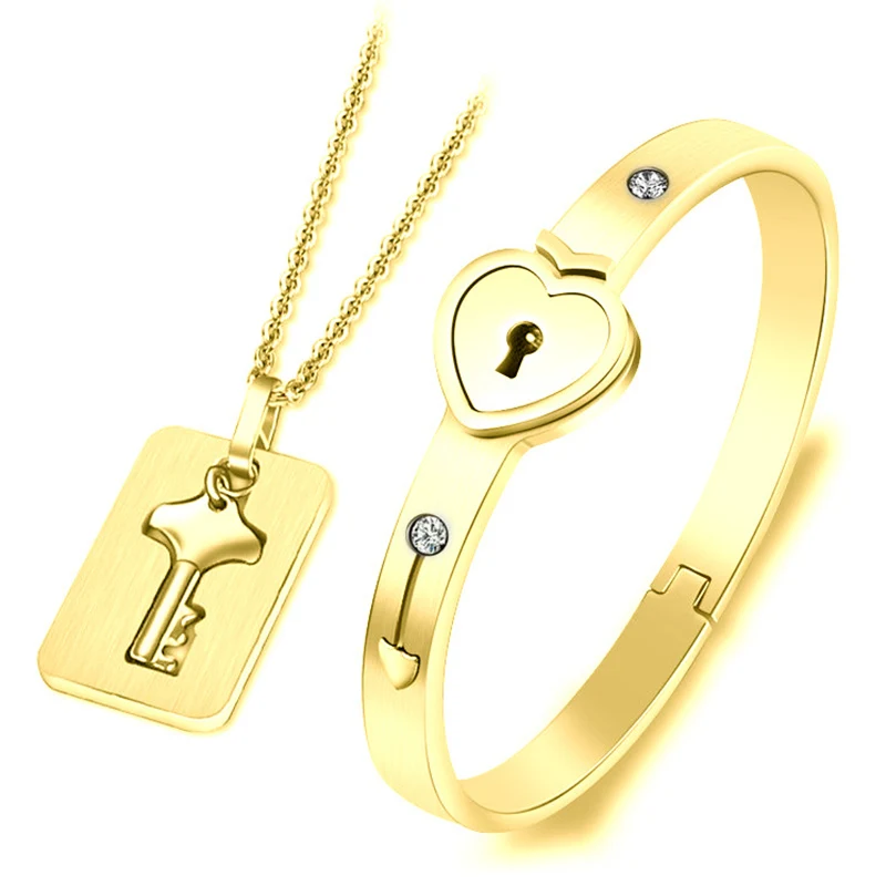 Новая пара любящее сердце замок браслеты ключ кулон ожерелье ювелирные