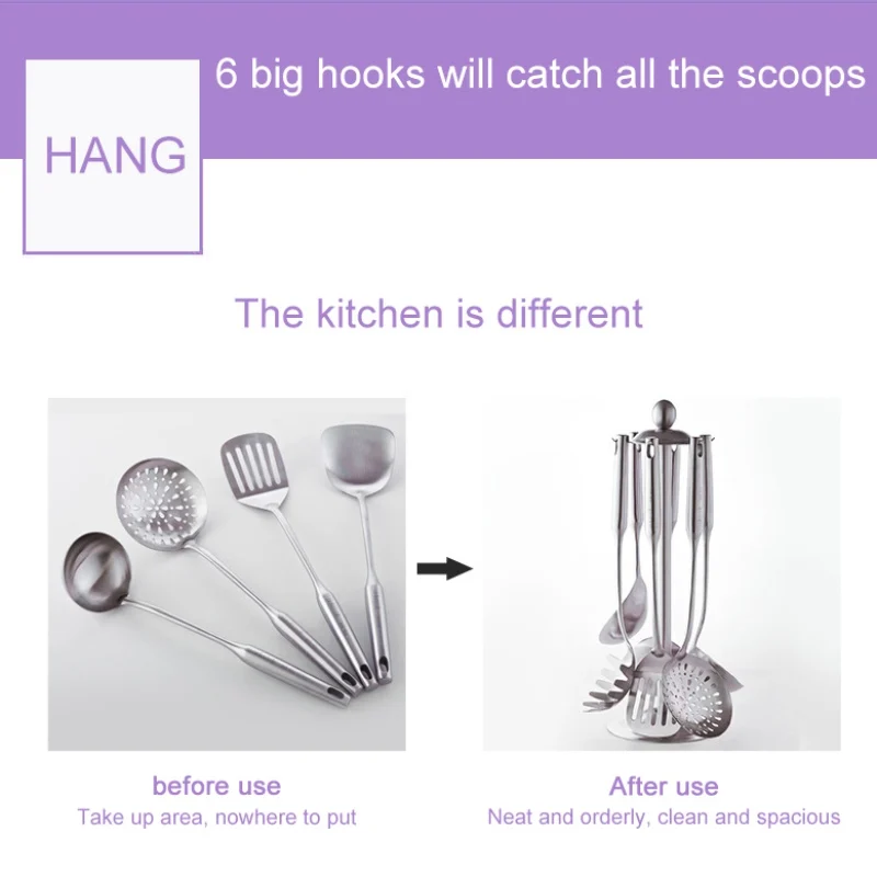 

Stainless Steel Rotating Kitchenware Rack Spatula Hanger Shovel Hanger Kitchen Shovel Spoon Storage Rack Shelf Hot