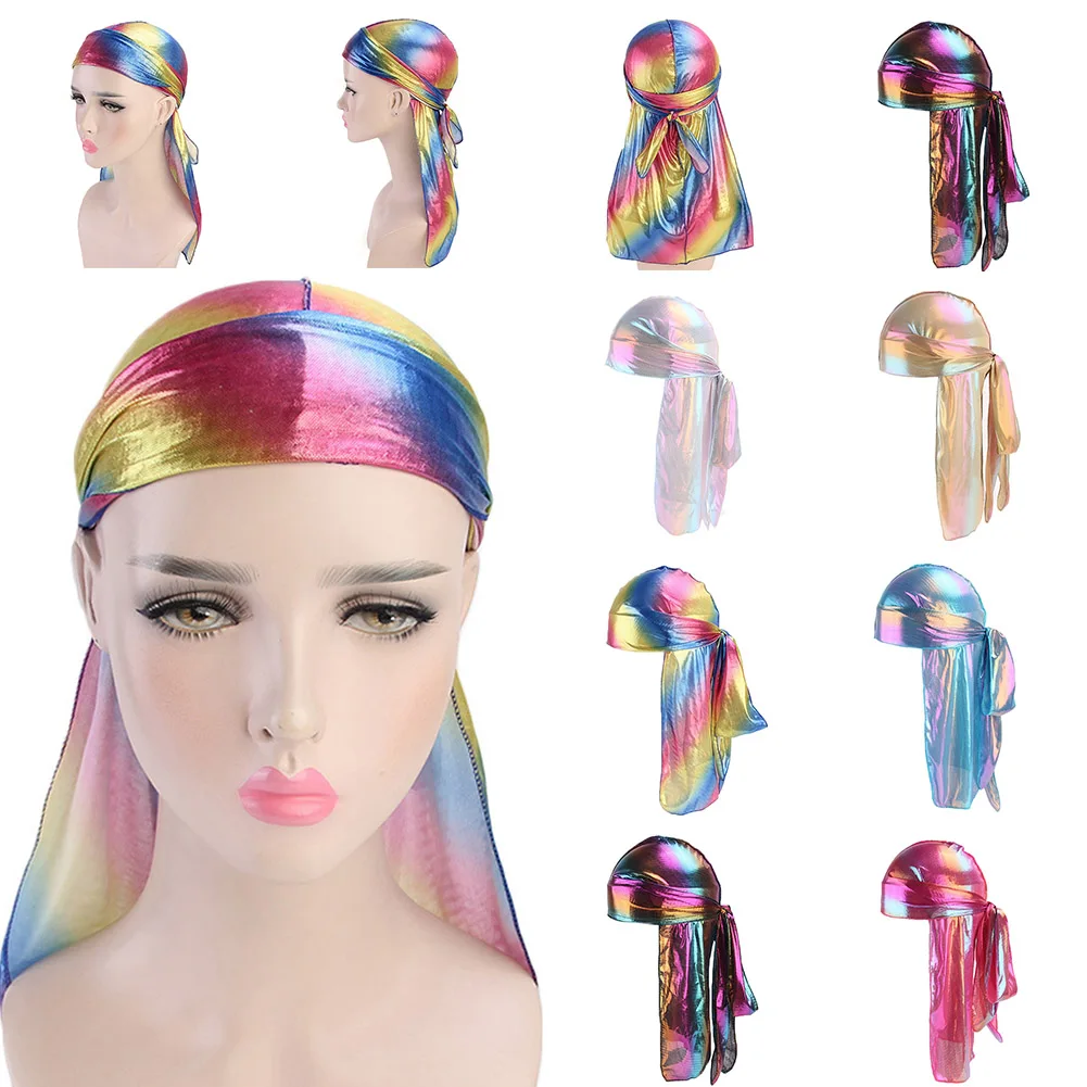 Модные шелковистые банданы женские и мужские блестящие атласные дураги тюрбан