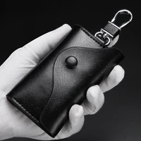 business genuine leather keychain women coin purse holder case men key organizer bag tri fold wallet card pouch cover for keys