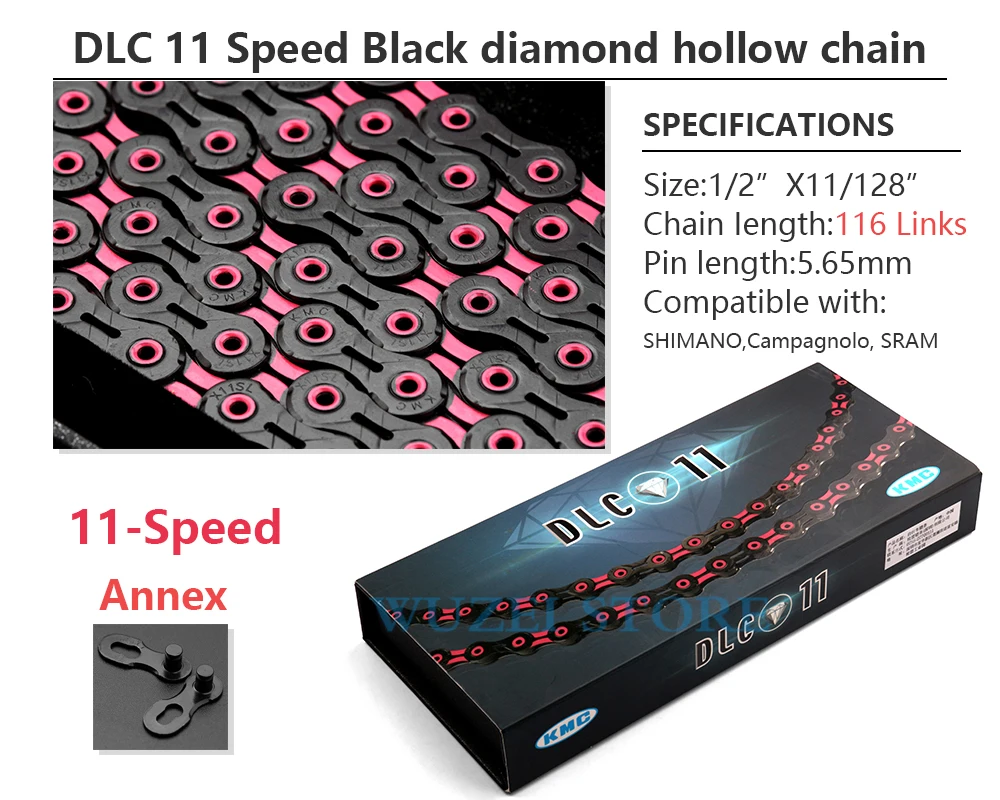 KMC DLC 11 Speed Chain MTB Bike Diamond Chains Ultralight Black Red 116/118L X11 Mountain Bicycle 11V Chains for Shimano Sram