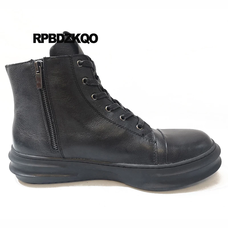 Мужские ботинки на толстой подошве черные из натуральной кожи молнии | Обувь