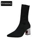 Сапоги стрейч RYAMAG из 2021 шерсти, женские сапоги выше колена, тонкие сапоги на толстом высоком каблуке, сапоги-носки, короткие сапоги