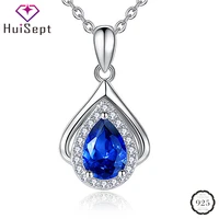 huisept elegant women necklace silver 925 jewelry water drop shape sapphire zircon gemstone ornament for wedding party wholesale