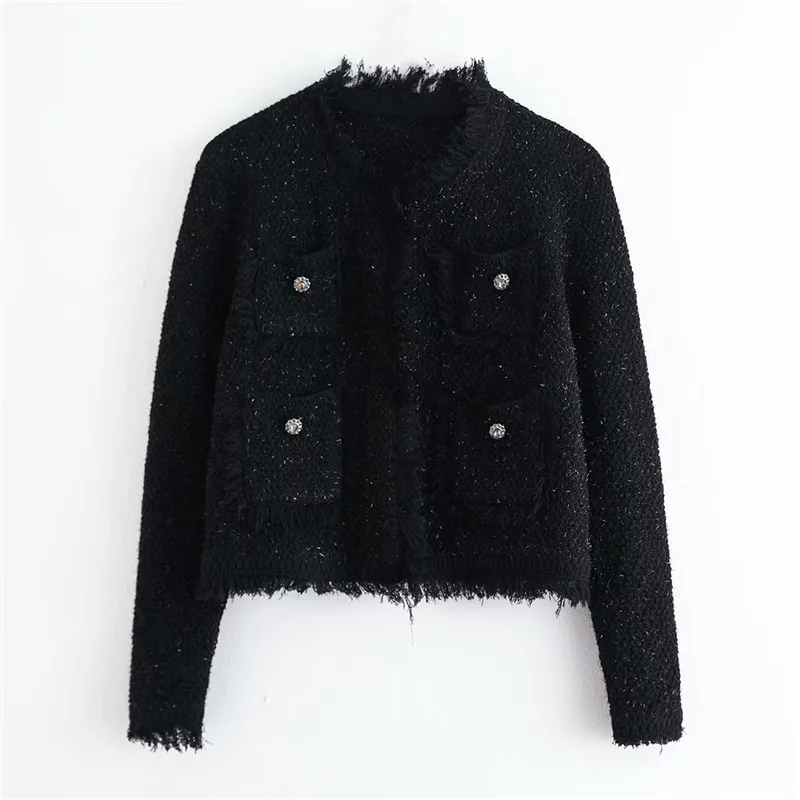 Evfer Женская мода твидовый однотонный Осенняя короткая верхняя одежда женская