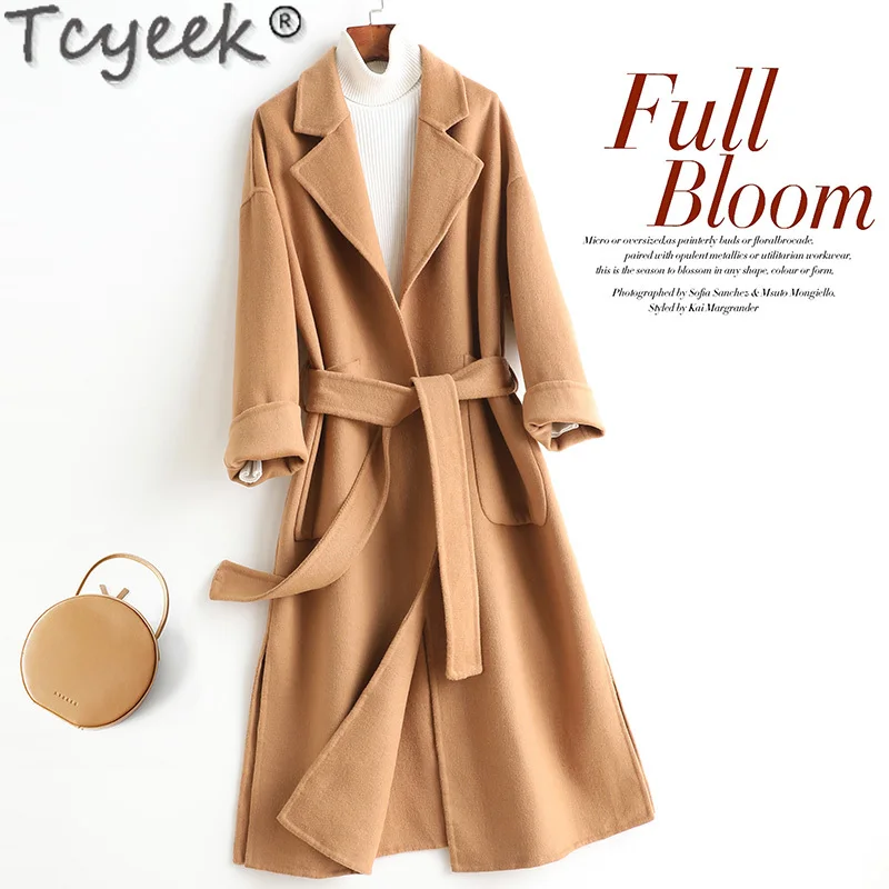 Tcyeek Elegant Long Double-sided Woolen Coat Female Spring Autumn 2021 Real Wool Jacket Women's Fur Coats Casaco Feminino Gxy920