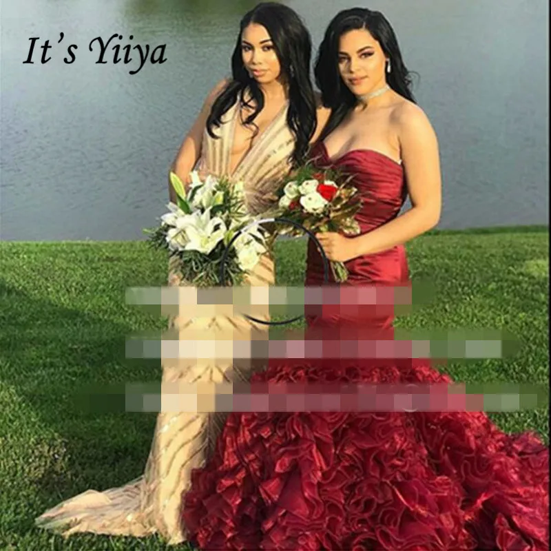 

Mrs win Evening Dress Mermaid Burgundy Evening Dresses Plus Size Tiered Pleat Formal Gowns Long Strapless robe de soiree HR414