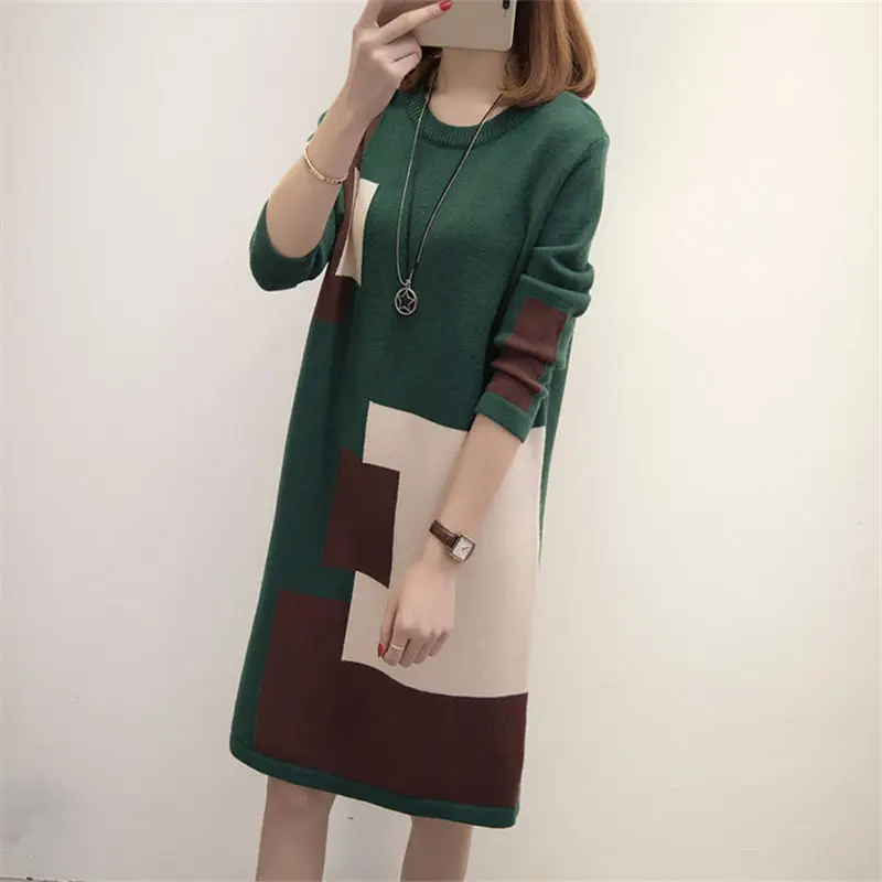 Женское платье свитер большого размера на осень и зиму Женский Повседневный