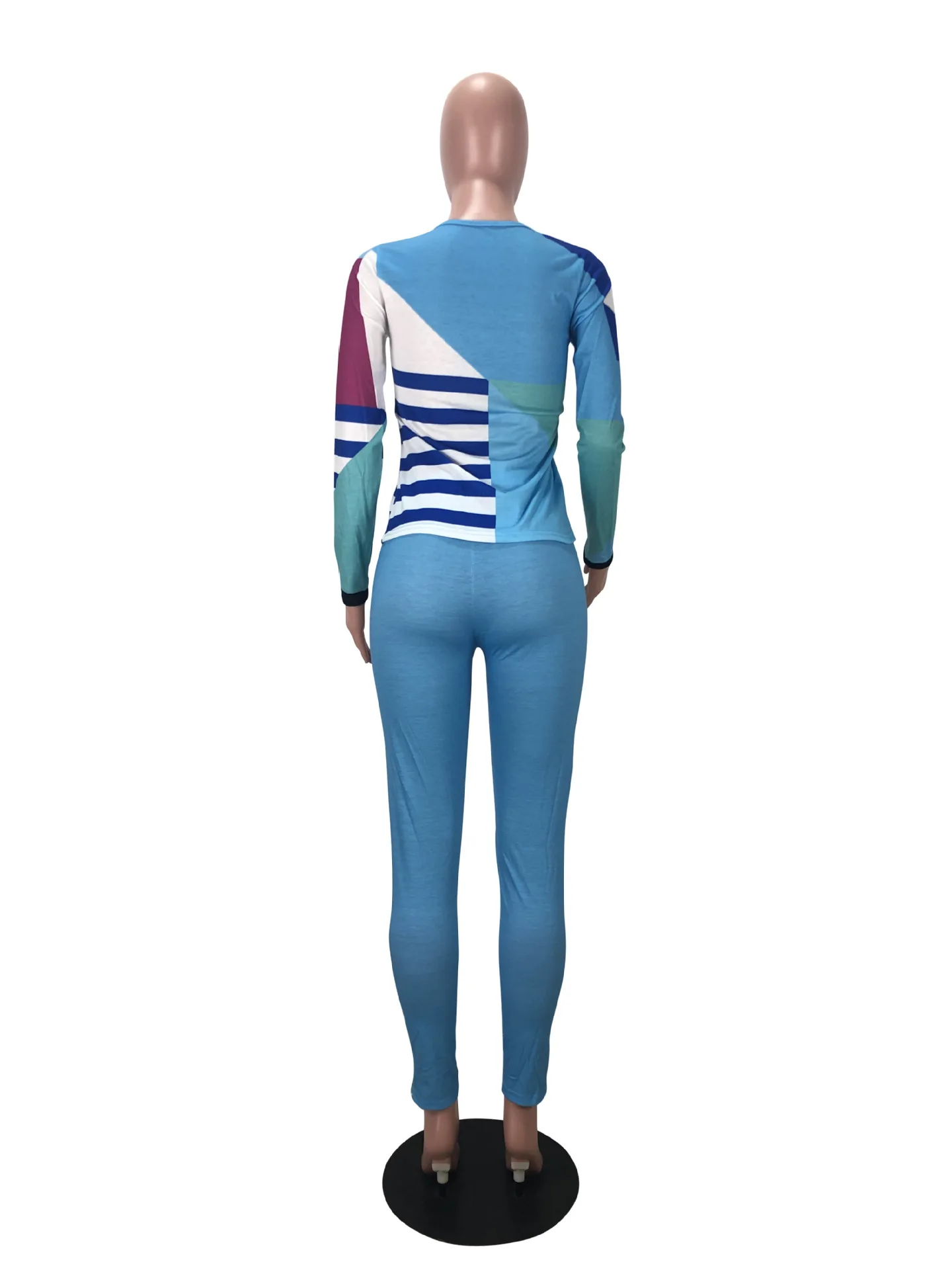Autumn Winter Women stripes &amp splicing print t-shirt Striped pants suit two piece set fashion sporty tracksuit outfit |