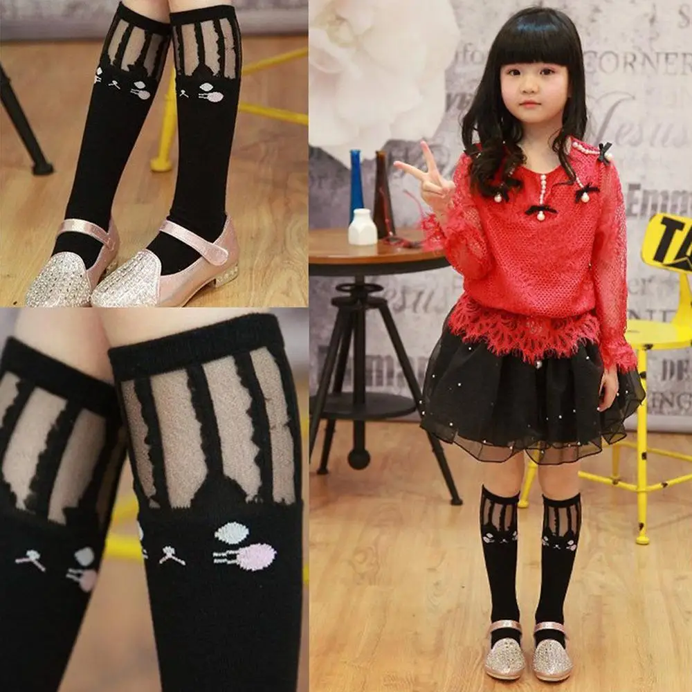 Милые детские чулки для девочек гольфы до колена мягкие черные и белые Колготки с