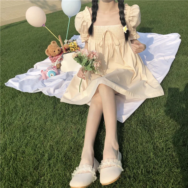 Женское милое платье принцессы с короткими рукавами в стиле колледжа летнее для