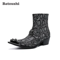 batzuzhi leather boots men ankle western handsome men shoes pointed iron tip motorcycle party boots male sizes 38 46 us12