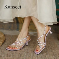 kanseet fashion design narrow band womens shoes summer 2021 open toed ladies sandals footwear purple high heel women sandals 40