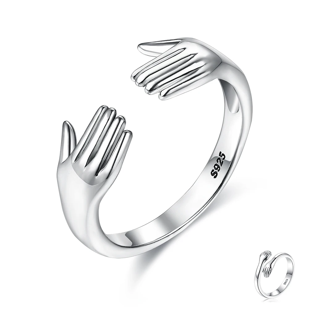 

Hug Hand Adjustable 925 Ring for Women S925 Sterling Silver Hold His Big Rings Warmth and Lover Gift Fine Jewelry Rings 2021 New