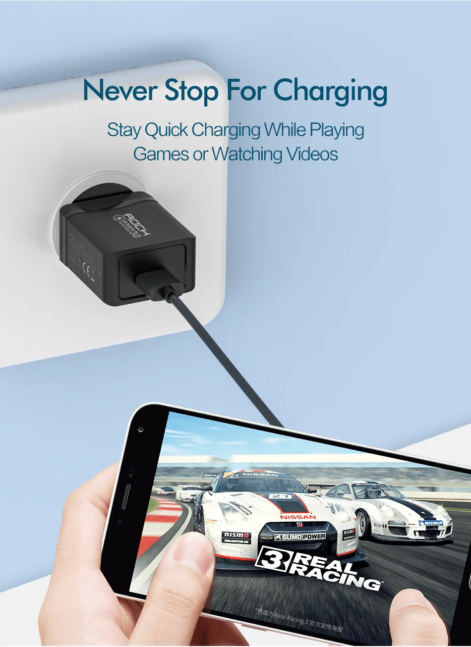 ROCK QC 3,0 30 Вт 3 USB зарядное устройство для быстрой зарядки телефона светодиодный дисплей для iPhone Xiaomi samsung huawei 3 порта Быстрый Настенный адаптер Turbo