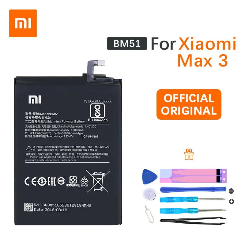 Xiao Mi оригинальный аккумулятор BM51 5500 мАч для Xiaomi Max3 Max 3 Высокое качество сменные
