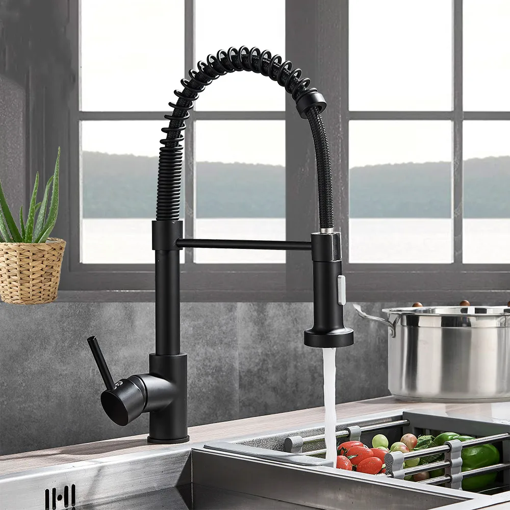 

Matte Black Kitchen Faucet Deck Mounted Mixer Tap 360 Degree Rotation Stream Sprayer Nozzle Kitchen Sink Hot Cold Taps