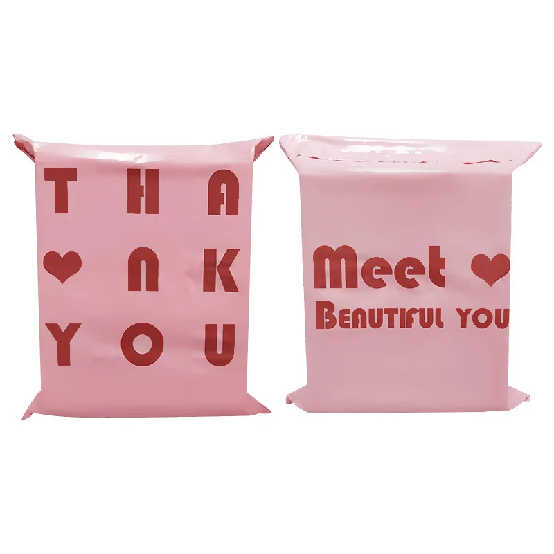 

100Pcs Pink Plastic Courier Bag Thank You Shipping Bags Christmas Gift Packaging Bag Logistics Poly Mailers Mailing Envelope