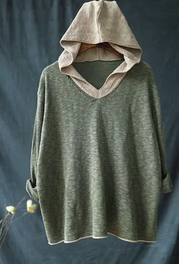Dark green Johnature, Женский пуловер с капюшоном, свитер, 7 цветов, длинный рукав, осень, новинка, пэчворк, цветной, вязанный, хлопок, женский, корейский свитер - Цвет: Dark green