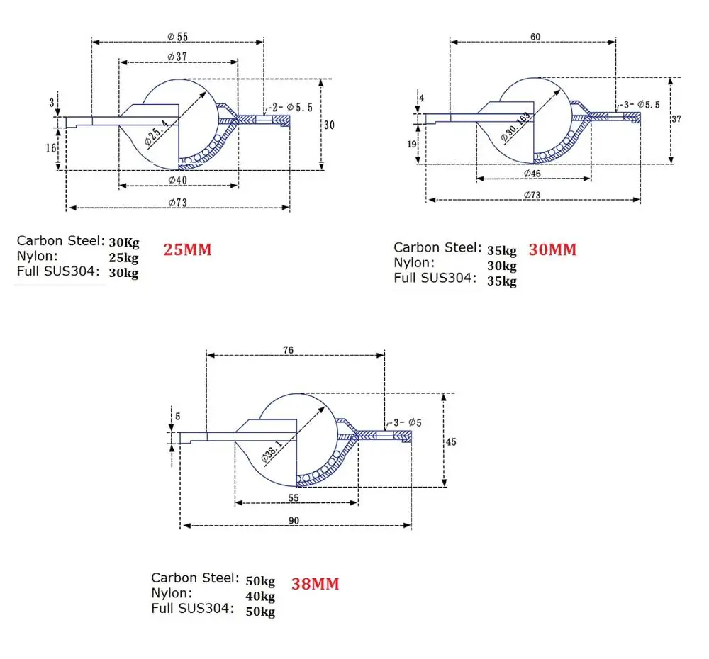 

4Pcs 304 Stainless Steel Nylon Ball Transfer Caster Wheel Ball Bearing Conveyor Roller Castor Flying Saucer Mounted