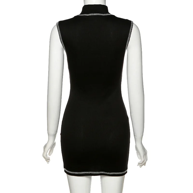 

Colysmo Diamond Letter Dress Women Stand Collar Sexy Hollow Out Bodycon Dress Black Summer Dresses Casual Style Streetwear 2020