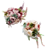 2 pieces romantic artificial peony wedding bouquet flower bridal bridesmaid flower girls