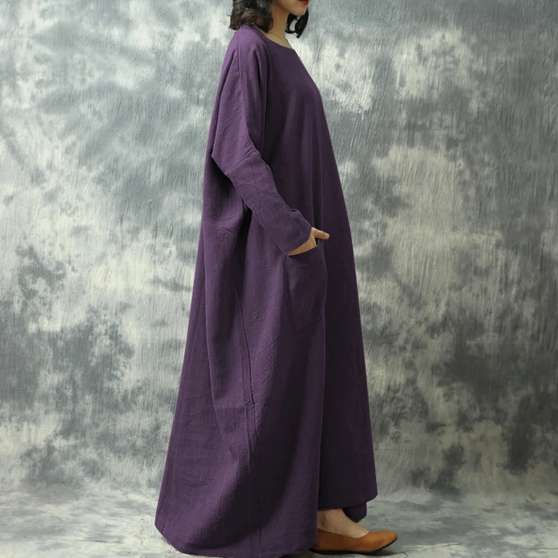 Винтажное платье женское свободное Макси Повседневное с длинными рукавами и