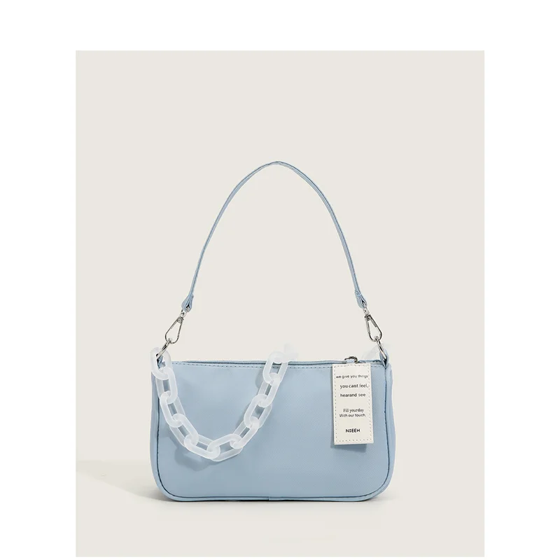 

Новая женская сумка для подмышек, женская сумка на акриловой цепочке через плечо, модная сумка из ткани Оксфорд, женская сумка-слинг в прост...