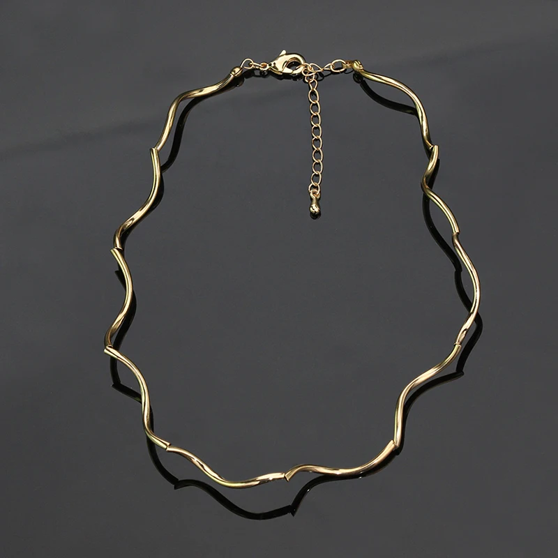 

KIOOZOL Simple Gold Silver Color Twisted Wave Choker Necklace Adjustable Chain Length For Women Fashion Jewelry Gift 380 KO2