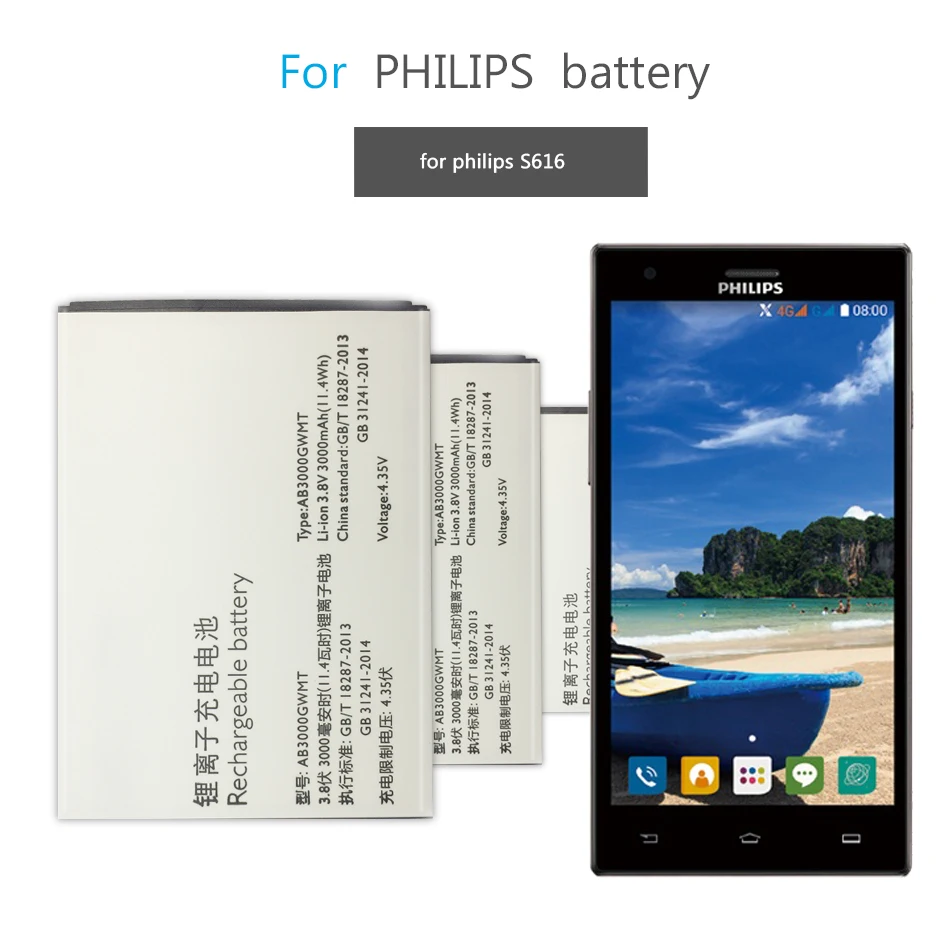 Для Philips S616 мобильный телефон аккумулятор 3000mAh AB3000GWMT | Мобильные телефоны и