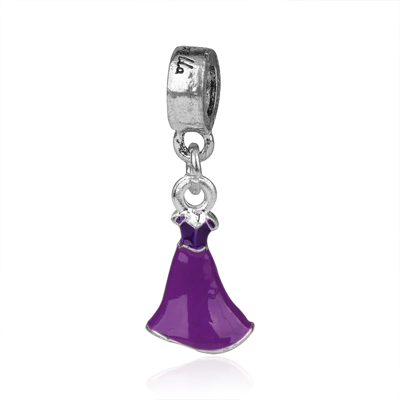 yw16142 Purple Европейский с серебряным покрытием Бусины очаровательные Принцесса Золушка платье мультфильм мышь DIY кулон подходит для женщин Pandora Браслеты - Цвет: yw16142 Purple