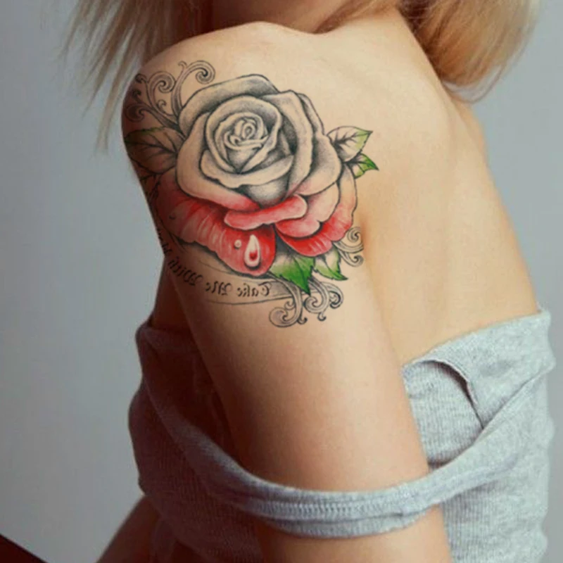 

Waterproof Temporary Tattoo Sticker Watercolor Rose Peony English Alphabet Fake Tattoos Flash Tatoos Arm Body Art for Women Girl