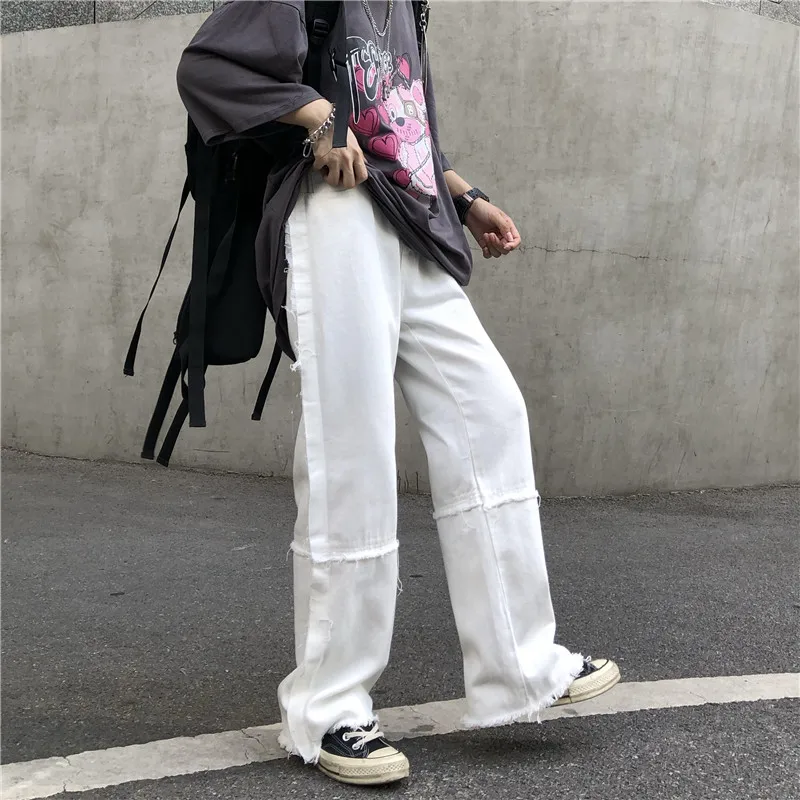 

Women's Jeans New 2021 Summer High Waist Baggy Wide Leg Pants Streetwear Casual White Vintage Straight Versatile Denim Trouser