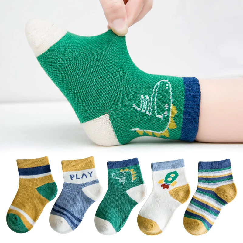 5 пар/лот разноцветные сетчатые хлопковые носки с изображением динозавра и