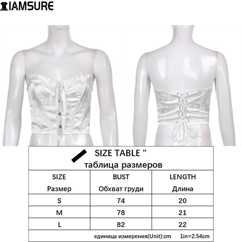 

IAMSURE Solid Floral Corseet Top Vintage French Style Tube Top Sexy Slim Bandage Sleeveless Tie Front Tank Tops Women 2021 90S