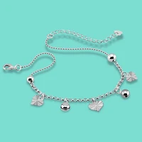 womens 925 genuine sterling silver chain heart pendant ankle bracelet 28cm original silver femal summer sandals jewelry