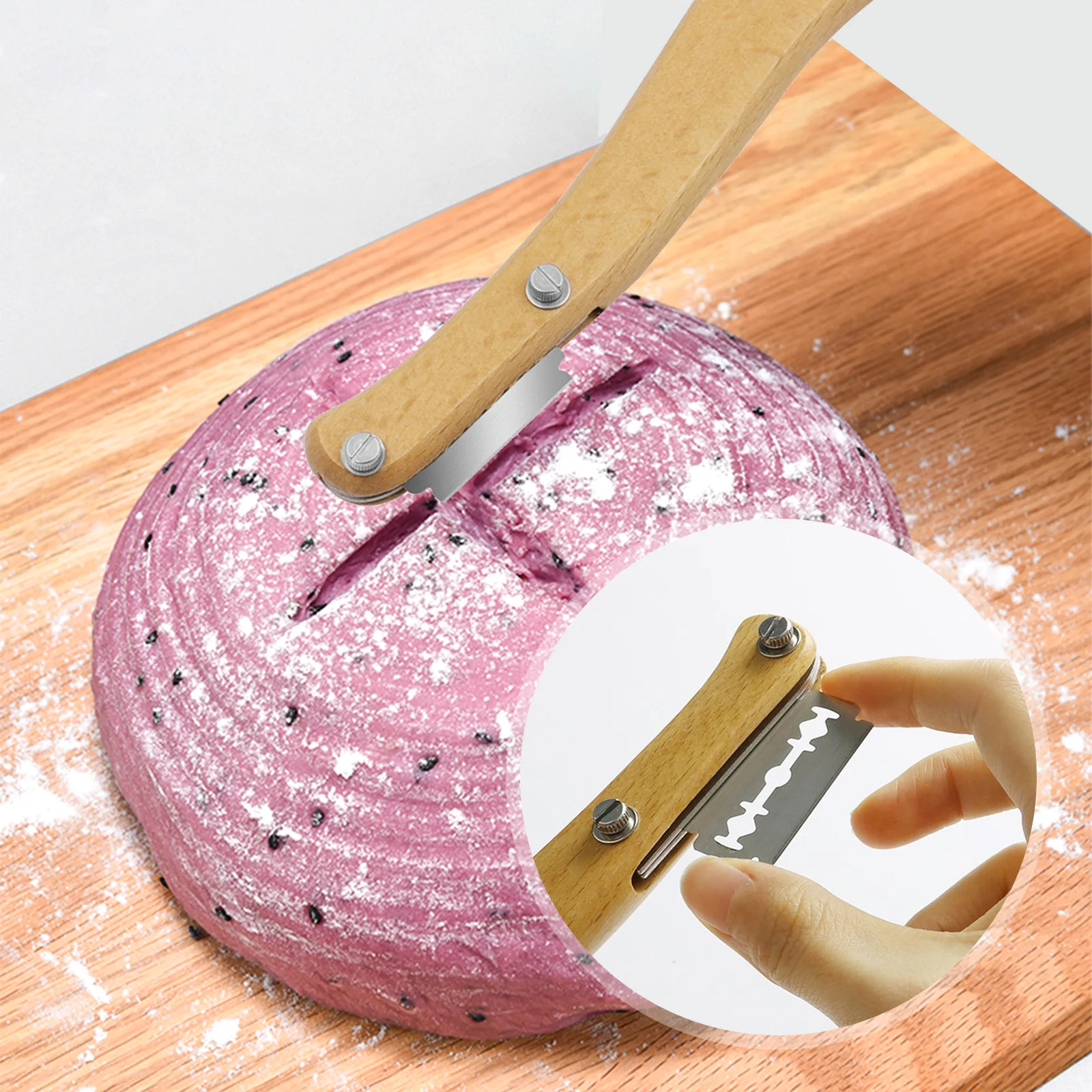 

Bread Cutter Lame Wooden Handle Bread Slashing Dough Scoring Knife with Replaceable Blades For Bread Making Kitchen Tools